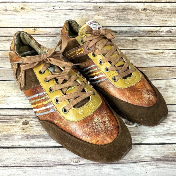 True Religion Mens Brown Leather & Suede Retro Style Lace Up Sneakers 13 - Picture 1 of 10